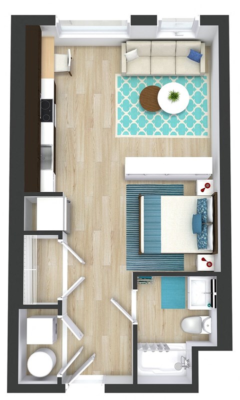 Floor plan for studio, 1 bath, 489 sqft